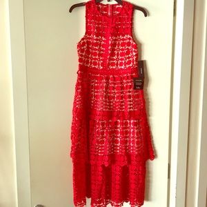 Lulus Red Crochet Lace Sleeveless Midi Dress